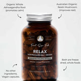 Relax Whole Food Supplement | Ashwagandha + Reishi, 120 capsules
