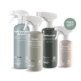 Everyday Natural Cleaning Pack: Bathroom Cleaner, Linen & Bedding Spray, Multipurpose Cleaner (Free Gift: Kitchen Cleaner)
