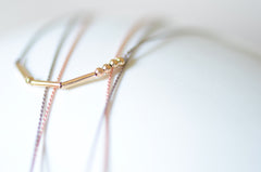 WORDS SILK NECKLACE <br> Morse Code Word in gold-fill on coloured silk