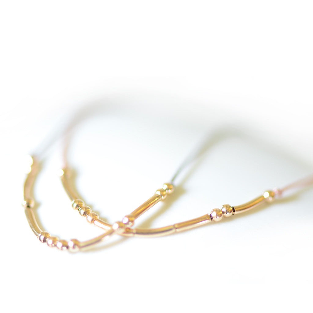 WORDS SILK NECKLACE <br> Morse Code Word in gold-fill on coloured silk