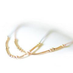WORDS SILK NECKLACE <br> Morse Code Word in gold-fill on coloured silk