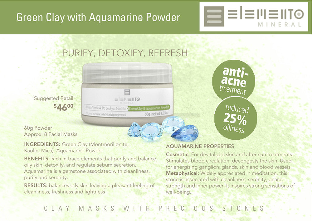 GREEN CLAY &#38; AQUAMARINE<br>Clay Facial Mask Powder 60g<br>ELEMENTO MINERAL