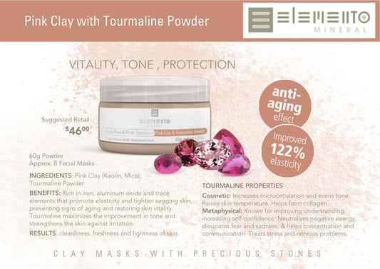 PINK CLAY &#38; TOURMALINE<br>Clay Facial Mask Powder 60g<br>ELEMENTO MINERAL