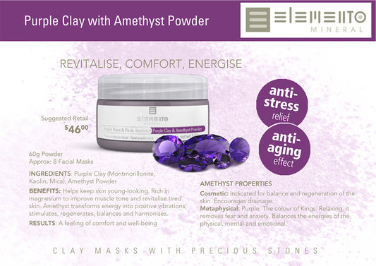 PURPLE CLAY &#38; AMETHYST<br>Clay Facial Mask Powder 60g<br>ELEMENTO MINERAL