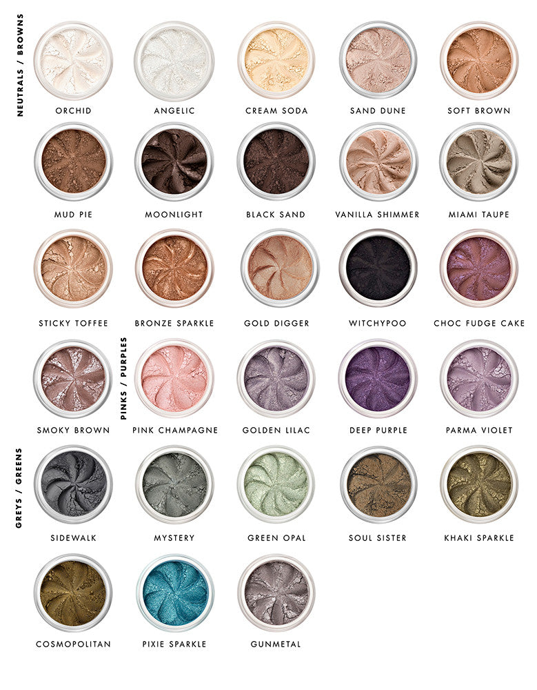 MINERAL EYE SHADOW<br>Highly pigmented for a long lasting and durable finish. Vast shade range available in pure loose powder, which are very gentle on the eyelids<br>LILY LOLO